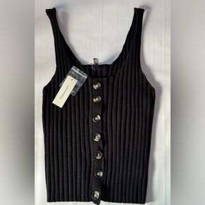 ALYA Black Button Down Knit Sleeveless Tank Vest FRANCESCA’S Medium NWT!